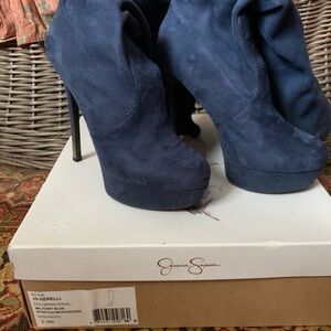 Jessica Simpson Military Blue Suede Platform Boots